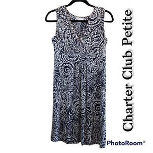 *Charter Club, Women's ,Navy and White  Dress, Sleeveless,   S Petite EUC